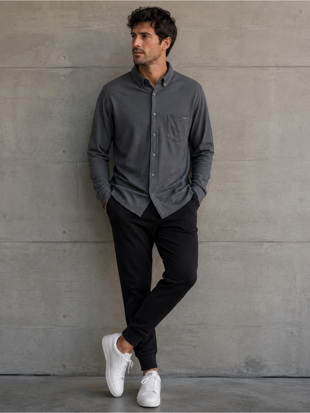 Vuori Long Sleeve Ace Button Down Shirt in Dark Grey in Men's Large